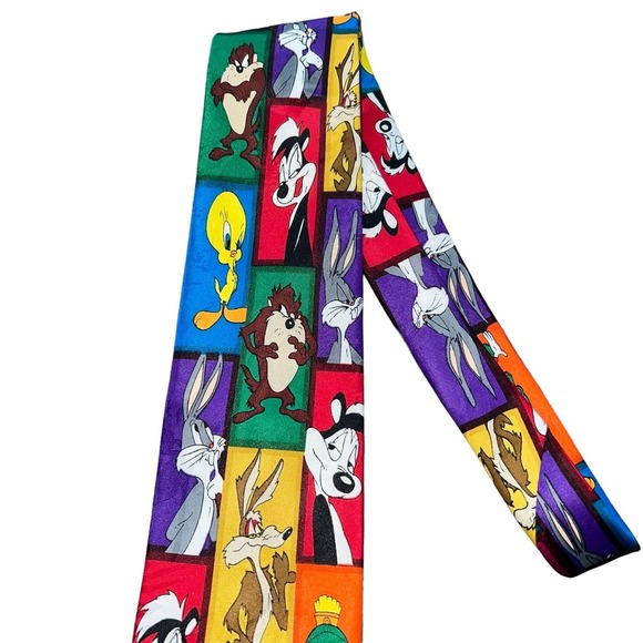 Vintage 90’s Warner Brothers Looney Tunes Character Tie Bugs Tweety Taz Wile - Picture 2 of 7